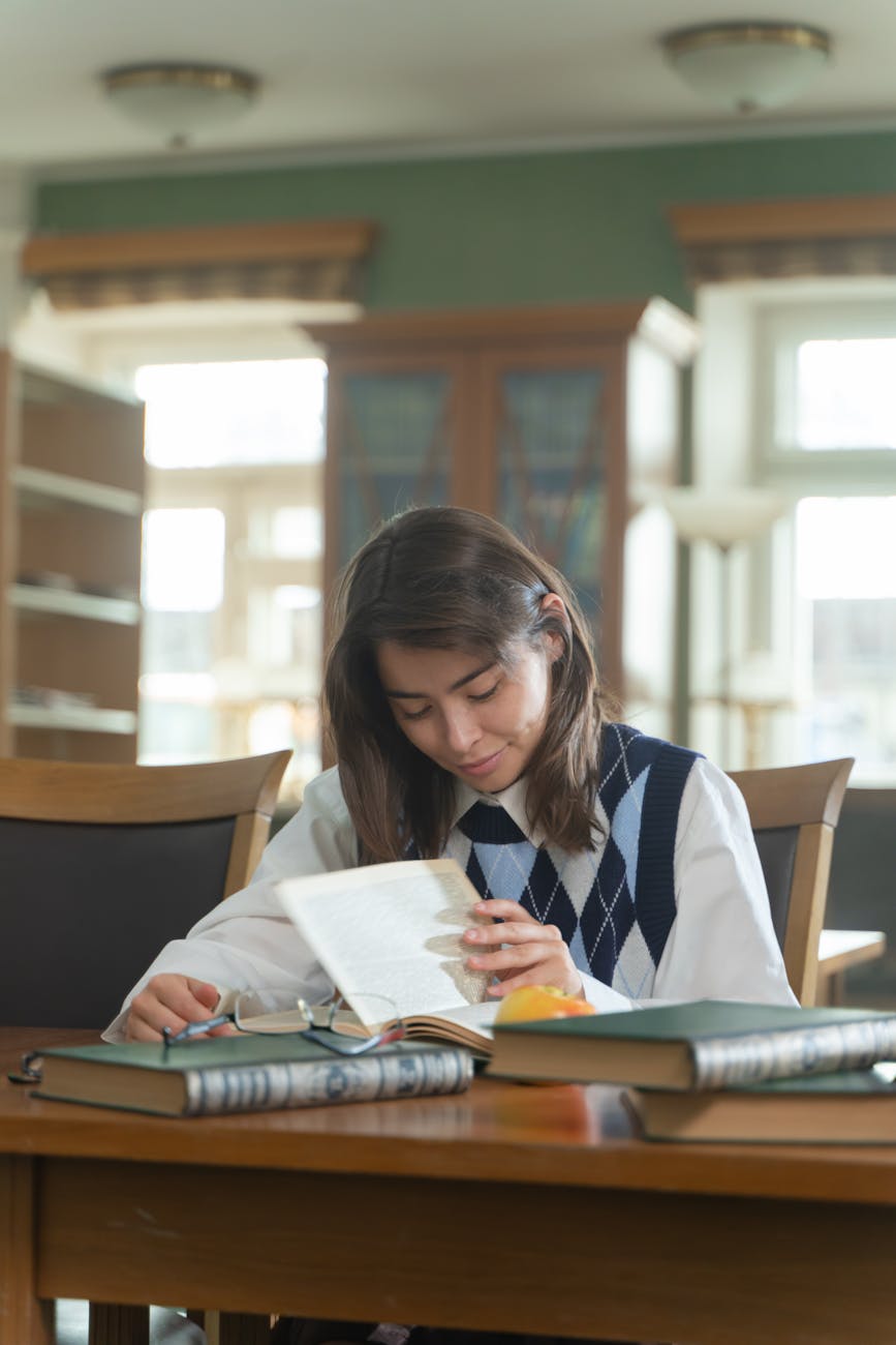 girl studying in the library