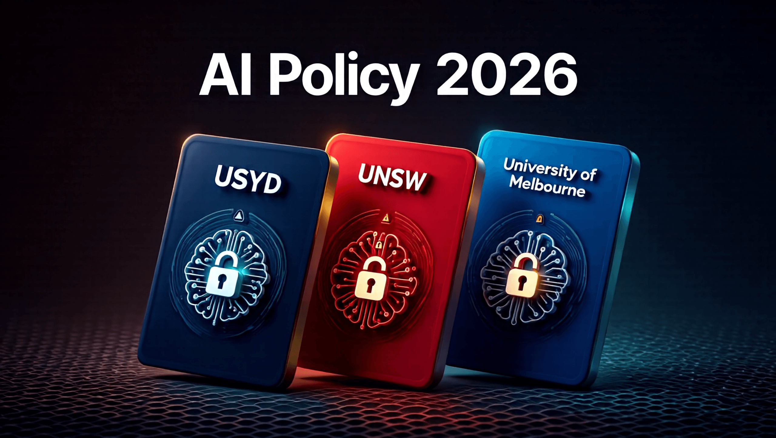 AI policy Australian universities 2026 comparison showing USYD UNSW and University of Melbourne strictness levels