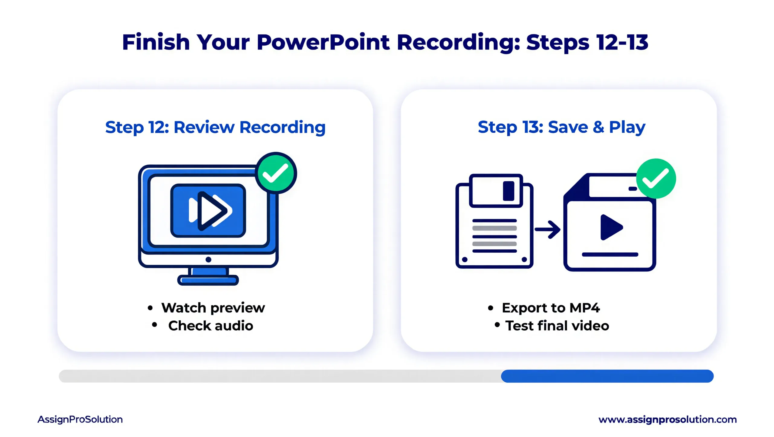 review recording replay slides and save PowerPoint presentation with embedded video