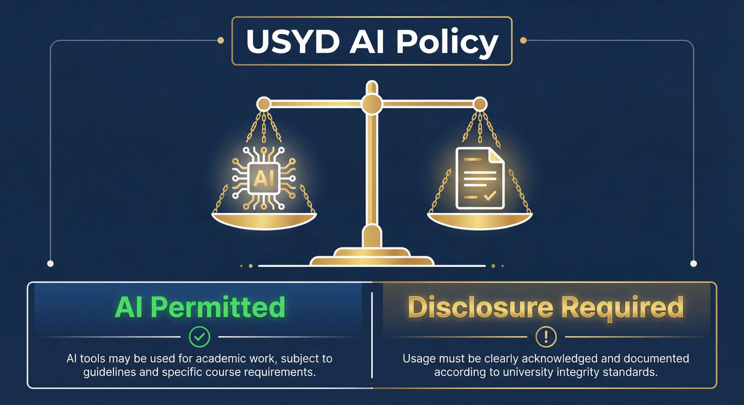 USYD AI policy two lane assessment system secure assessments AI banned open assessments AI permitted with disclosure