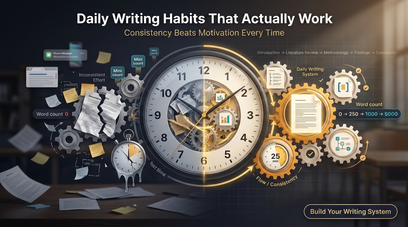 daily writing habits for dissertation including routine consistency and productivity system