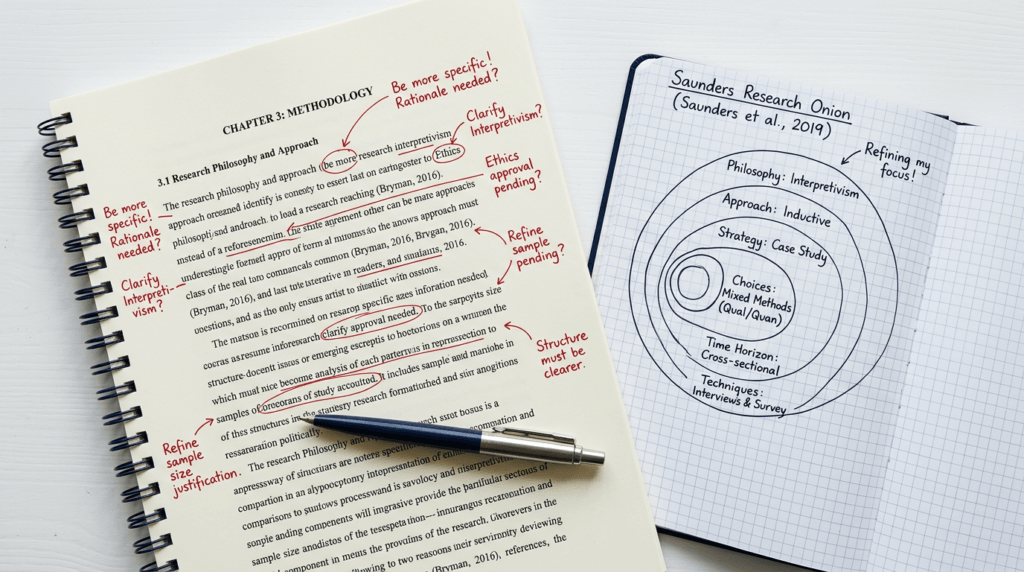 dissertation methodology rejected with supervisor annotations on open chapter