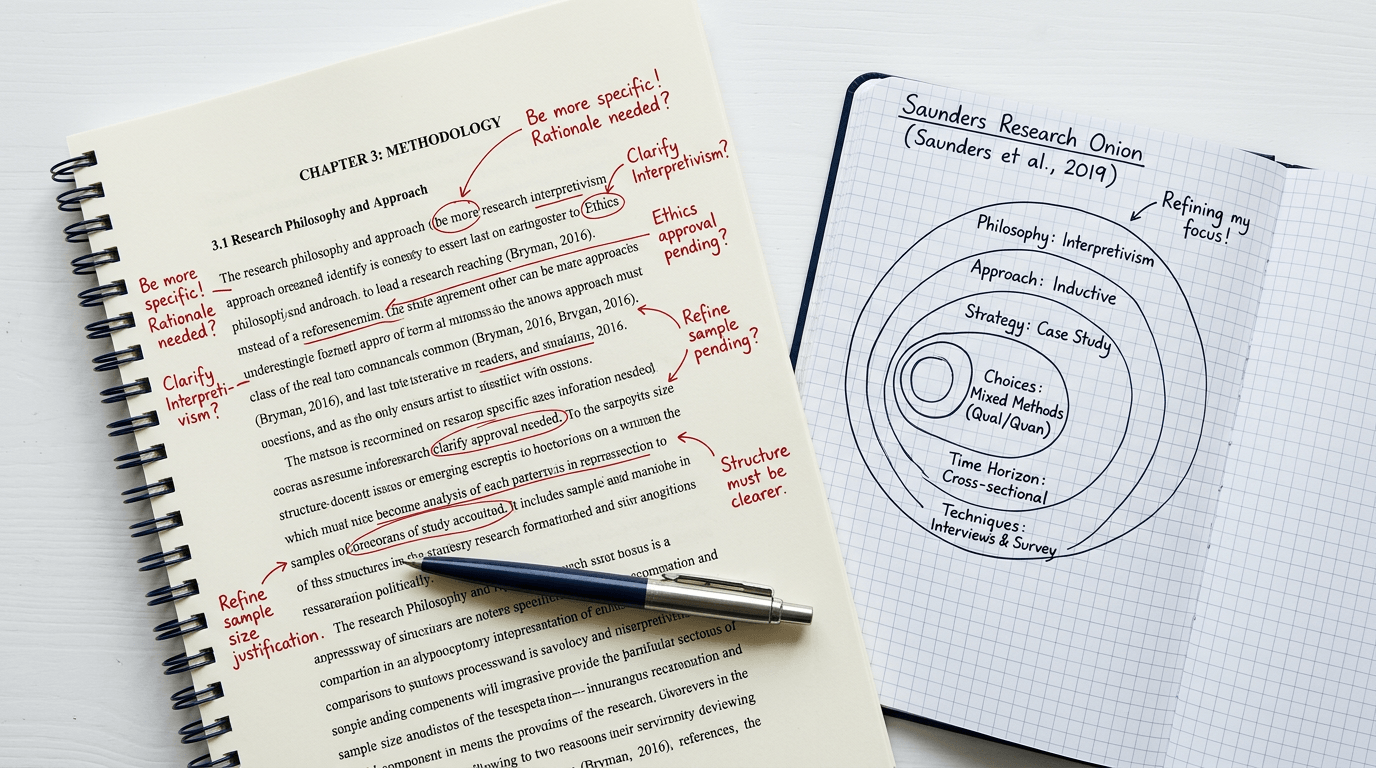 dissertation methodology rejected with supervisor annotations on open chapter