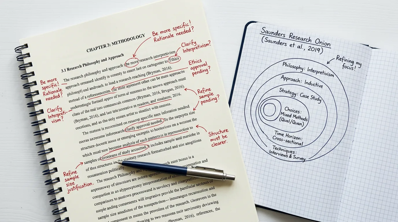 dissertation methodology rejected with supervisor annotations on open chapter
