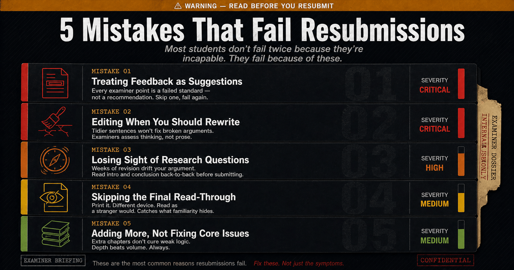 common mistakes students make after dissertation rejection resubmission