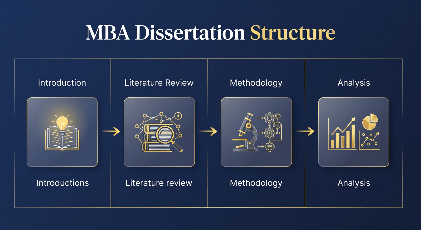MBA dissertation structure diagram with chapters introduction literature review methodology analysis