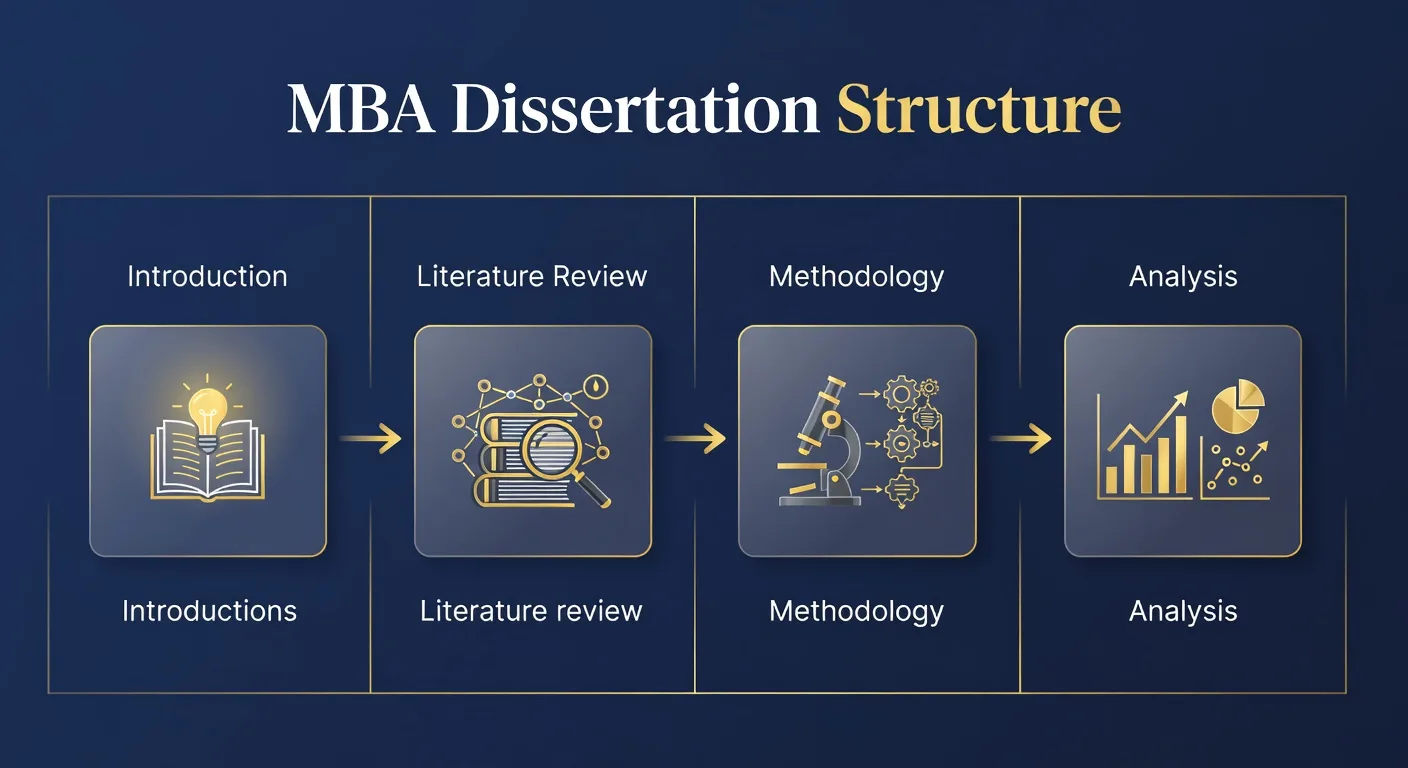 MBA dissertation structure diagram with chapters introduction literature review methodology analysis