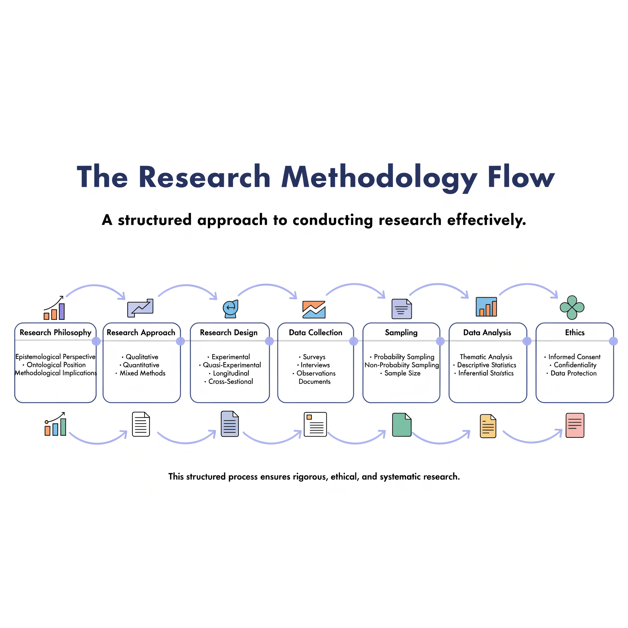 dissertation methodology structure showing research philosophy approach design data collection sampling analysis and ethics step by step