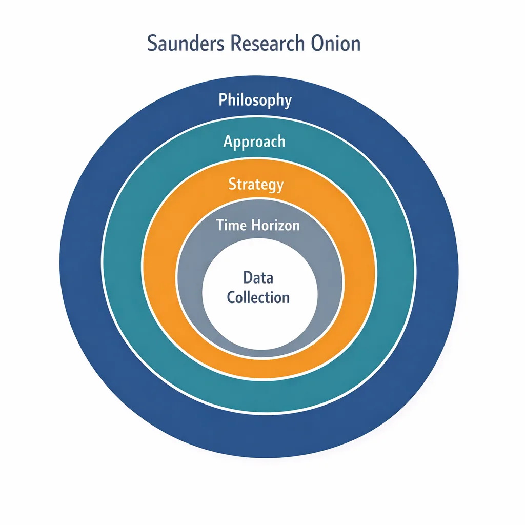 Saunders Research Onion diagram for dissertation methodology structure