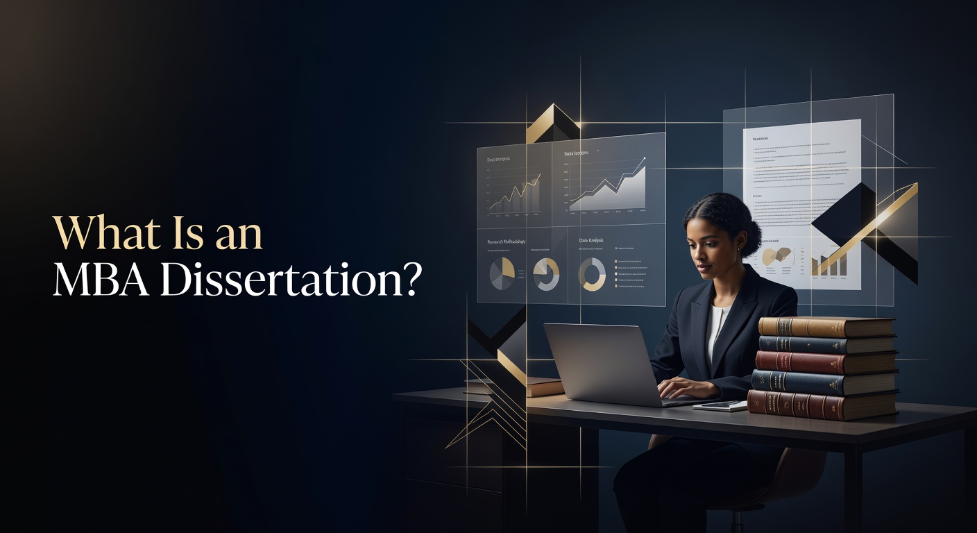 MBA dissertation help for international students showing research workspace and business analytics