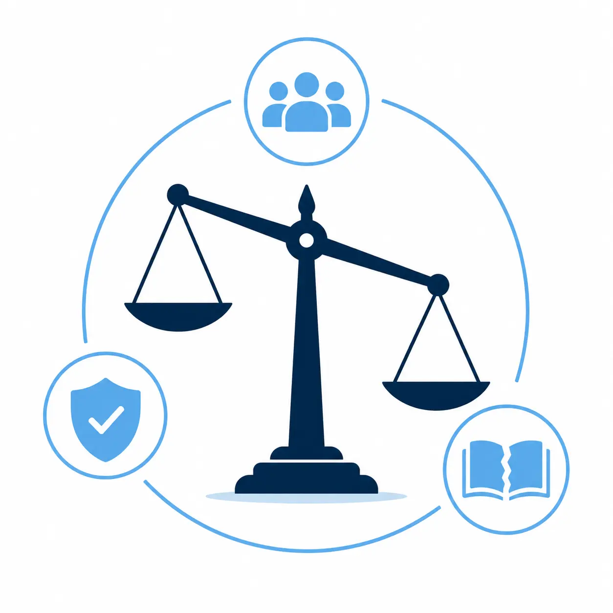 Tipped scale with sampling, ethics, and limitations icons representing structural risk in a methodology