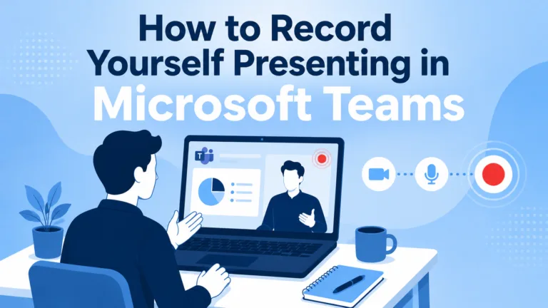 Blog header showing a person alone recording a presentation in Microsoft Teams with active recording indicator