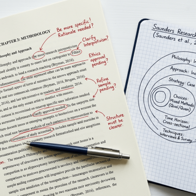 dissertation methodology rejected with supervisor annotations on open chapter